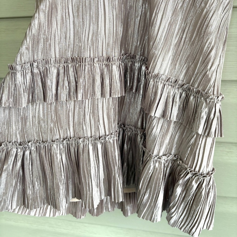 LOST + WANDER Bastille plisse metallic mini slip dress champagne party sz S EUC - Picture 13 of 15